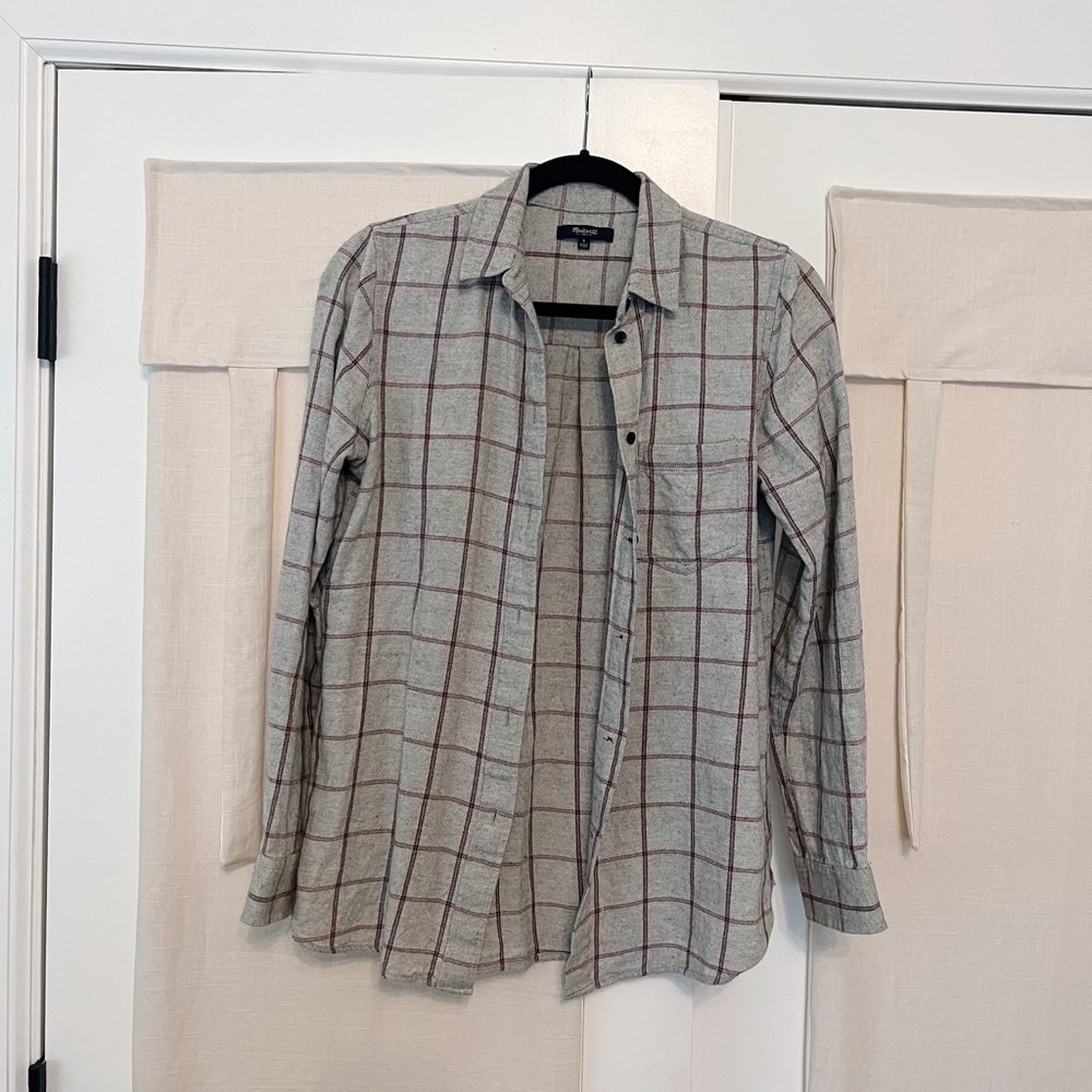 Gray maroon check Madewell flannel